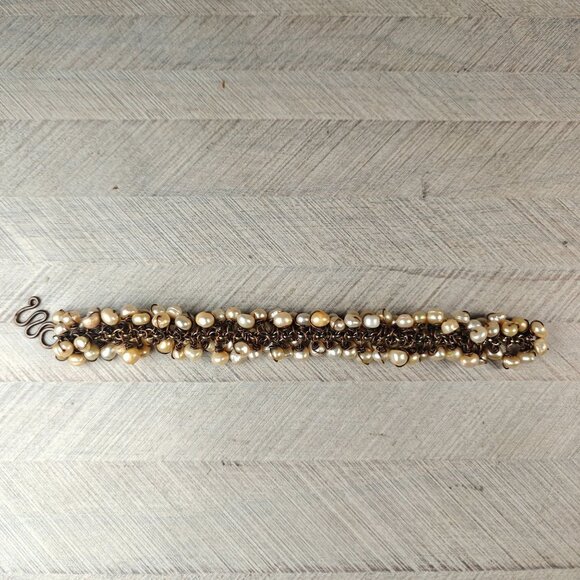 Vintage Genuine Freshwater Pearl Chain Bracelet Handmade Boho Jewelry Hook Clasp - Picture 3 of 5